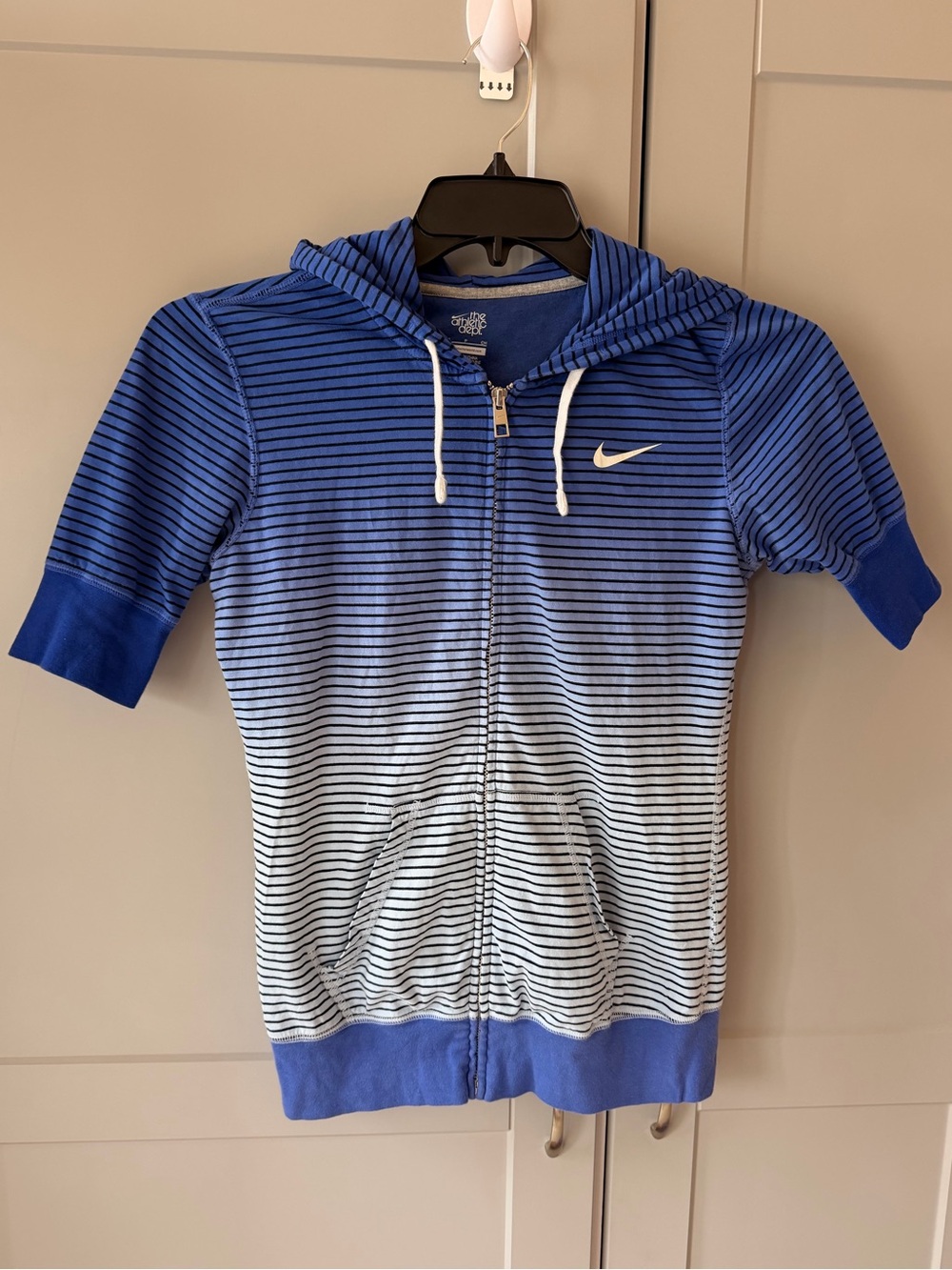 Y2K Nike The Athletic Dept Blue Ombre Striped Short Sleeve Zip Hoodie Women’s S